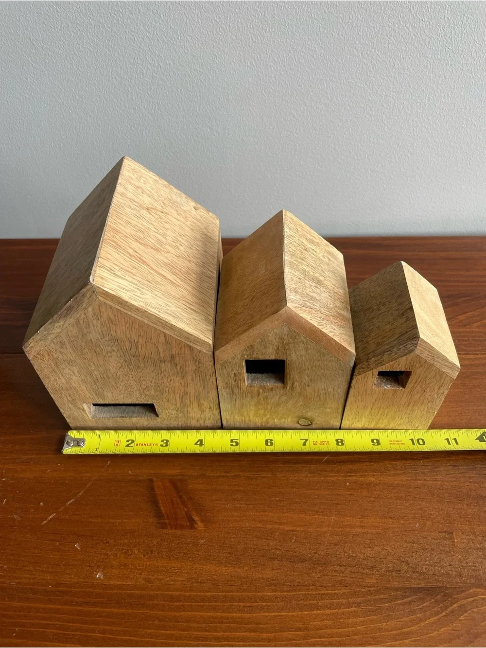 Set of 3 Rustic Wooden Decorative Houses - Natural Wood